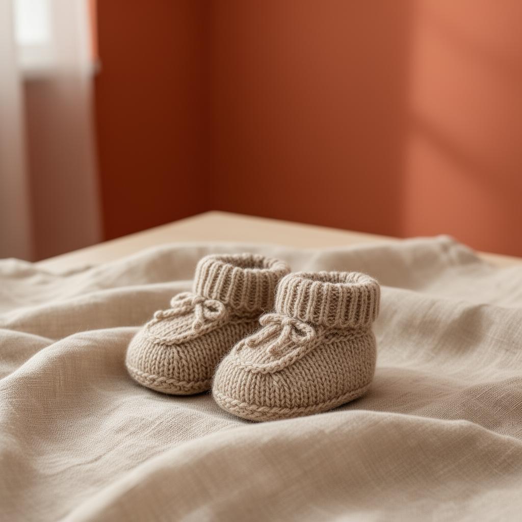 Symbole d'un soin ostéopathique pour nourrisson : chaussons sur tissu en lin